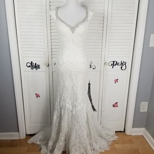 Madison James MJ211 sheath lace mermaid bejeweled romantic gown